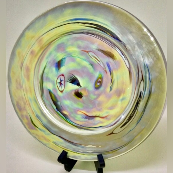 YALOS CASA MURANO Signed Acid Etched Millefiori Swirl Art Glass Charger Plate - Picture 6 of 8